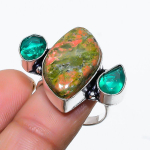 Natural Unakite Gemstone Handmade 925 Sterling Silver Jewelry Ring Size 8 v3u42