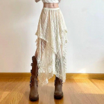 Pitsist as&uuml;mmeetriline seelik Fairycore naiste vintage Y2K Boho esteetiline mood k&otilde;rge v&ouml;&ouml;kohaga keskmised seelikud naiste p&uuml;hade komplektid One Size beež
