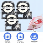 3PK 12mm kangast triigitav etikett lint SF12K 4WBQ Epson KingJim SF12K LK-4WBQ must valgel LW-300 LW-400 LW-600 etiketiprinter 3Pk black on white