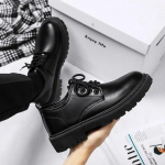 Men Korea Leather Platform Oxfords Slip on Thick Tottom Male Derby Shoes Casual Loafers Mens Square Toe Formal Dress Shoes 39