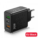 VAORLO 30 W laadija kiirlaadimisport 2 USB + 1 PD port Toiteadapter Smart Chip Protection QC 3.0 Kiire laadimine For EU must