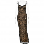 Lace Splicing Backless Halter poolitatud pikad kleidid S must