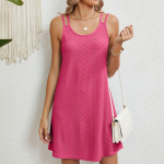 Naiste suvine pitsiline Boho ranna minikleit, &uuml;mmargune kaelus, varrukateta retro stiilis seksikas v&auml;ljal&otilde;ikega kleit vabaaja stiilis lahtise rihmaga kleit S roosa punane v&auml;rv