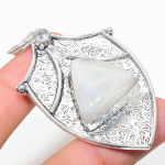 Natural Rainbow Moonstone, White Topaz 925 Sterling Silver Pendant 2.76 p0r17