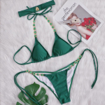 Seksikas Halter Diamond Rhinestone'i bikiinid Naiste ujumisriided Naiste ujumistrikoo Kaheosaline bikiinikomplekt Supelkost&uuml;&uuml;m Suvine ujumisriided L roheline