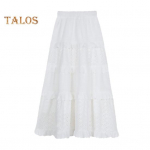 Naiste Maxi seelik Elastne k&otilde;rge v&ouml;&ouml;kohaga A-joon seelik &uuml;hev&auml;rviline &otilde;&otilde;nes heegeldatud lillemuster, volangiga &otilde;mblusega koogi seelik S valge