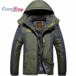 Cozy Up meeste suusajope veekindel isolatsiooniga lumejope soojad tuulekindlad talvemantlid kapuutsiga fliisvoodriga jope (Saadaval plusssuuruses) 7XL roheline
