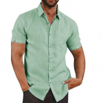 Linased s&auml;rgid Meestele Vabaaja l&uuml;hikeste varrukatega s&auml;rgid Pluusid Solid alla keeratava kraega Ametlikud rannas&auml;rgid Meeste riided XXL heleroheline v&auml;rv