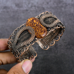 Natural Mariam Jasper Gemstone Copper Wire Wrap Cuff Bangle Adjustable v9w21