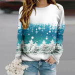 Topid Naistele Christmas Snow Scenery Print &Uuml;markaelusega pikkade varrukatega T-s&auml;rk Fall Casual Slim Pullover naiste pikkade varrukatega top S