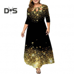 Naiste O kaelus 3/4 varrukatega maksikleit &otilde;&otilde;nsa tr&uuml;kkimine vaba &auml;&auml;ris k&otilde;rge v&ouml;&ouml;kohaga Line kleit pikk kleit naiste riided XL must