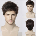 Meeste must s&uuml;nteetiline parukas Loomuliku v&auml;limusega igap&auml;evased v&otilde;ltsjuuksed meeste l&uuml;hikestele pruunidele parukate kost&uuml;&uuml;midele, kuumakindel kiud must