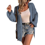 S&uuml;gis-talvine keskmise pikkusega kootud kampsunjakk naistele, pluss suurus, &uuml;hev&auml;rviline, laternvarrukatega, naiste kampsun, naiste kardigan XXL denim sinine v&auml;rv