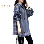 Kevads&uuml;gisene naiste kapuuts, ruuduline print, v&otilde;lts, kaheosaline keskmise pikkusega n&ouml;&ouml;r pikkade varrukatega pullover, igap&auml;evane koolispordi topp M tumesinine v&auml;rv