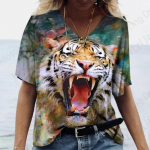 Suvised Vintage Naiste T-s&auml;rgid 3D Loomade Tiger Print T-s&auml;rk Naiste Mood T-s&auml;rk V-kaelusega Oversized T-s&auml;rk Naiste riided Anime M