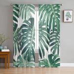 Taimsed Rohelised Rotangist Lehed Valged Sifonist L&auml;bipaistvad Kardinad Elutoa Magamistoa Kaunistamiseks Akna Voiles T&uuml;llist Draperiid Kardin W135 x H115cm x1&Rod Pocket