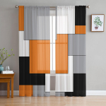 Kollane Hall Must Lapitehnika Abstraktne Kunst Keskaegne Stiil L&auml;bipaistvad Kardinad Elutuba K&ouml;&ouml;k Dekoratsioon T&uuml;ll Voile Aknakardin W135 x H115cm x1&Grommet Top white