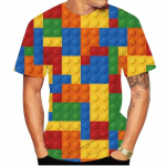Retro ehitusklots 3D-prinditud T-s&auml;rk meestele Pusle videom&auml;ngude mustriga T-s&auml;rk Vabaaja t&auml;nav l&uuml;hikeste varrukatega Y2k T-s&auml;rgid XL