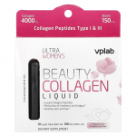 Vplab, Ultra Women's Beauty Collagen Liquid, Tropical Fruit, Strawberry & Kiwi, 4,000 mg, 10 Liquid Tubes, 3.38 fl oz (100 ml)
