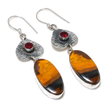 Tiger Eye, Garnet Handmade 925 Sterling Silver Gift Earring 2.76 d3v72