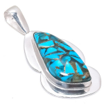 Copper Blue Turquoise 925 Sterling Silver Jewelry Pendant 2.32 m2n81