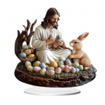 Lihav&otilde;ttej&auml;nku ornament 2D lame akr&uuml;&uuml;list lauakaunistus Jeesuse ja j&auml;nese v&auml;rvilised munad koos alusega kodu lihav&otilde;ttepeo sisekujunduseks