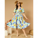 Tr&uuml;kitud A-kujuline V-kaelusega maksikleit naiste top tuunika Western Wear kleit, pidulik kleit VHF-3124 S