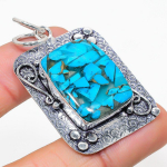 Copper Blue Turquoise 925 Sterling Silver Jewelry Pendant 2.09 t5d85