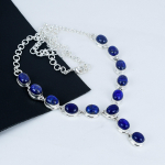 Naturaalne lapis lazuli v&auml;&auml;riskivi K&auml;sit&ouml;&ouml; 925 sterlingh&otilde;bedast kaelakee, Lapis lazuli h&otilde;bedane kaelakee naisele, Unisex kaelakee, Vatt kingitus 20" sinine