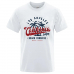 camiseta de algod&atilde;o gola redonda masculina, tops de ver&atilde;o, roupas respir&aacute;veis, Los Angeles California Beach Paradise Fashion S sinine