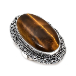 Natural Tiger Eye Gemstone Handmade 925 Sterling Silver Jewelry Ring Size 9 n7o45