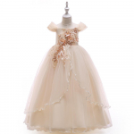 Laste &otilde;htukleit Olkaimeta Elegantne printsesskleit Tikand Lillet&uuml;druku Pulmakleit Aplikatsiooniga helmestega litritega kleit 120cm &scaron;ampanjav&auml;rvi