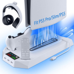 PS5/Slim/Pro konsooli jahutus- ja laadimisalus kahekordse funktsiooniga ventilaatorialusega valge