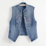 Naiste Kevad-Suvine Uus &Otilde;huke T&uuml;kk Denim Vest Temperament Tikandiga Jakk 2XL