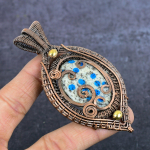 Natural K2 Blue Azurite Gemstone Copper Eire Wrap Jewelry Pendant 3.94 y1y98