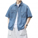 Meeste l&uuml;hikeste varrukatega puuvillane s&auml;rk Suvine n&ouml;&ouml;bitav rev&auml;&auml;riga teksas&auml;rk taskutega, vabaaja rannar&otilde;ivaste top M tumesinine v&auml;rv