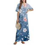 Naiste Mood Tr&uuml;kiga &Ouml;&ouml;s&auml;rk Koduriided L&uuml;hikeste Varrukatega Taskutega &Ouml;&ouml;s&auml;rk Pikk Kleit L sinine