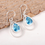 &Scaron;veitsi sinine topaas v&auml;&auml;riskiviehted, 925 prooviga t&auml;ish&otilde;bedast k&otilde;rvar&otilde;ngad, k&auml;sitsi valmistatud imelised h&otilde;bedast k&otilde;rvar&otilde;ngad aastap&auml;eva kingiks 1.70 Inches sinine