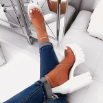 Women's Chunky Heels Zippered Waterproof High heels Shoes Sandals 40