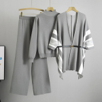Naiste kudumid 3-osalised komplektid Naiste kampsun pullover + &scaron;ikk disainiga sallist topid Komplektid K&otilde;rge v&ouml;&ouml;kohaga laia s&auml;&auml;rega p&uuml;ksid Komplekt One size gray