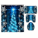 4 tk Vannitoa Du&scaron;ikardinakomplekt J&otilde;ulud Kristall Lumekristall Muster Vannitoakardin 12 Konksuga Libisemiskindlad Vaibad WC-kaane Matt Vannitoa Vahesein 4PCS -Full Set