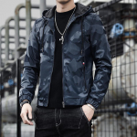 Kapuutsiga nahktagi Meeste s&uuml;gistrend kamuflaaž Korea versioon Slim Pu nahktagi noorte mood mitmek&uuml;lgne top 4XL