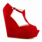 Suvised naiste kingad Avatud varvasteosa Flokeeritud nahk Peep-toe Platvorm Moodsad k&otilde;rged kontsad Gladiator-sandaalid Kingad 39 punane