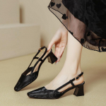 Moodne disainer rohelised slingback-sandaalid naistele v&auml;ljal&otilde;ikega pahkluupaelaga kingad 5CM keskmise k&otilde;rgusega kontsad kontorinaised Kleidikingad Sandalias Femmes Tacones 34 must