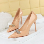 Moodne L&auml;&auml;ne stiilis Naiste Nude Stilettod Pulmad Pruudi Stilettod Kuninglik Sinine Nahast Kontsad Kristallpeo Kingad Elegantne Lihtne 9283-k31 34(Foot22cm)