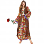 T&auml;iskasvanud Naiste Retro 70ndate Hippie Disco Laulja Tantsija Lilleline Tuttidega Vestkleidi Komplekt Halloweeni Cosplay Kost&uuml;&uuml;mid Rollim&auml;ngu Riietus M pruun