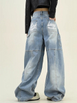 KOSY Y2K Retro Pesitud Kirjadega Kotid L&uuml;hikesed P&uuml;ksid Naistele Ameerika T&auml;navastiil Gooti Harajuku Laiad P&uuml;ksid Paarile Vabaaja Denim P&uuml;ksid S sinine