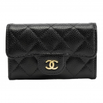 CHANEL Klassikaline kuldse pandlaga klapiga rahakott teemantmustriga reljeefse nahast m&uuml;ndikott ja kaardihoidja Naiste stiil Must Basic Set (Bag + Dust Bag) must