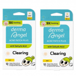 DermaAngel - P&auml;evane salits&uuml;&uuml;lhappega akne plaaster Plus 24 tk Clearing - 12 pcs x 2