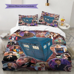 Doctor Who Mustriga Voodipesu Tekikott Komplekt Tekikott Padjap&uuml;&uuml;r Kodu Kaunistus Kingitus (1 * tekikott + 2 * padjap&uuml;&uuml;ri, ilma s&uuml;damikuta) 140x200cm